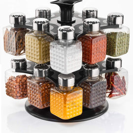 5503 All New Square 16 Bottle Design 360 Degree Revolving Spice Rack Container Condiment Pieces Set Square Small Container